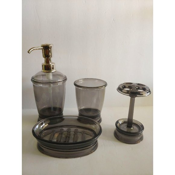3pc Smoke Bathroom Collection by Inter Design Cup, Soap Dish & Soap Dispenser - Picture 1 of 5